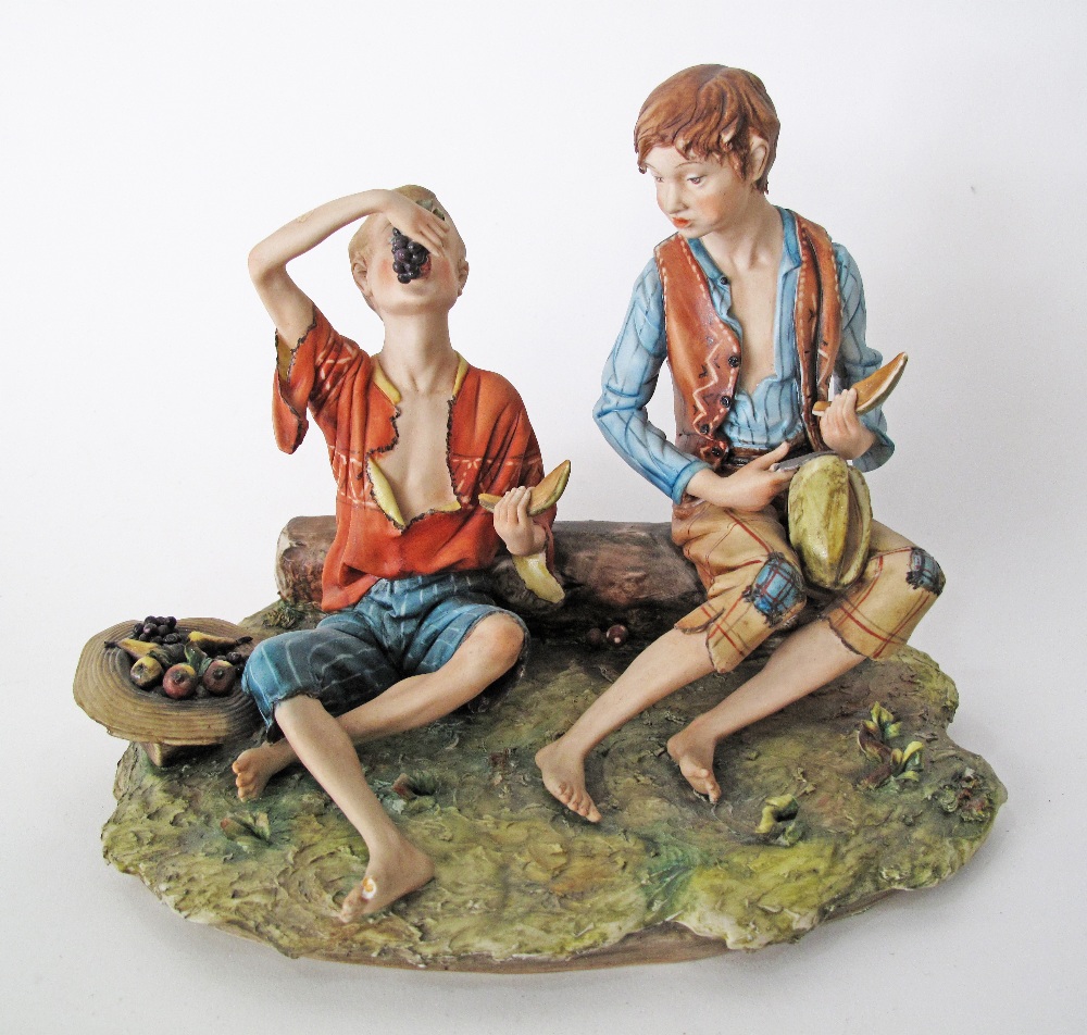 Capodimonte porcelain figure of two boys