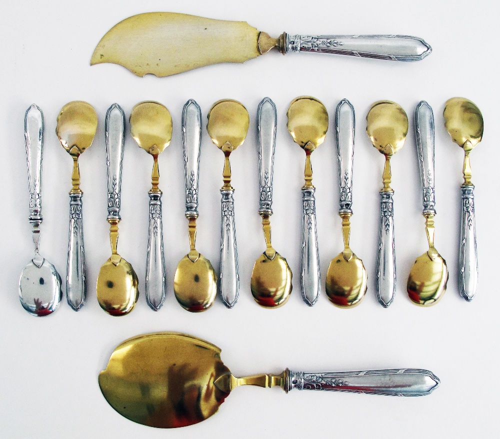 French silver gilt / vermeil dessert or ice cream flatware. - Image 2 of 10