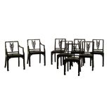 Cypriot set of eight dining chairs carved in the Chinese style.