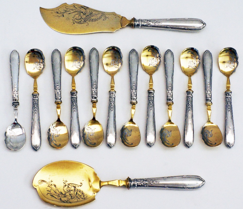 French silver gilt / vermeil dessert or ice cream flatware.