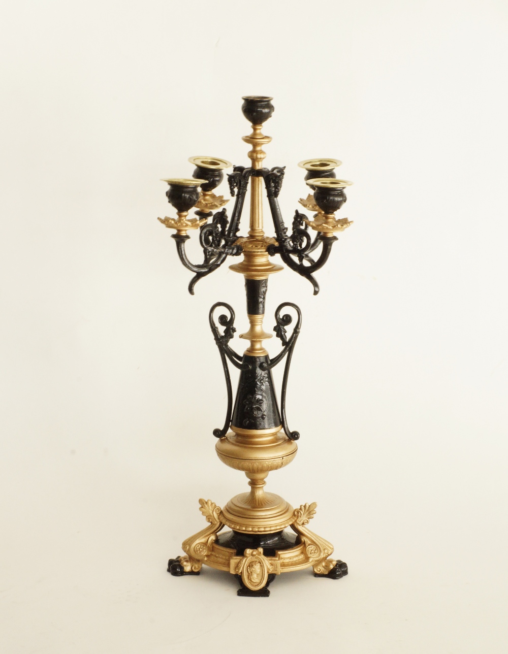 French spelter five candle candelabra.