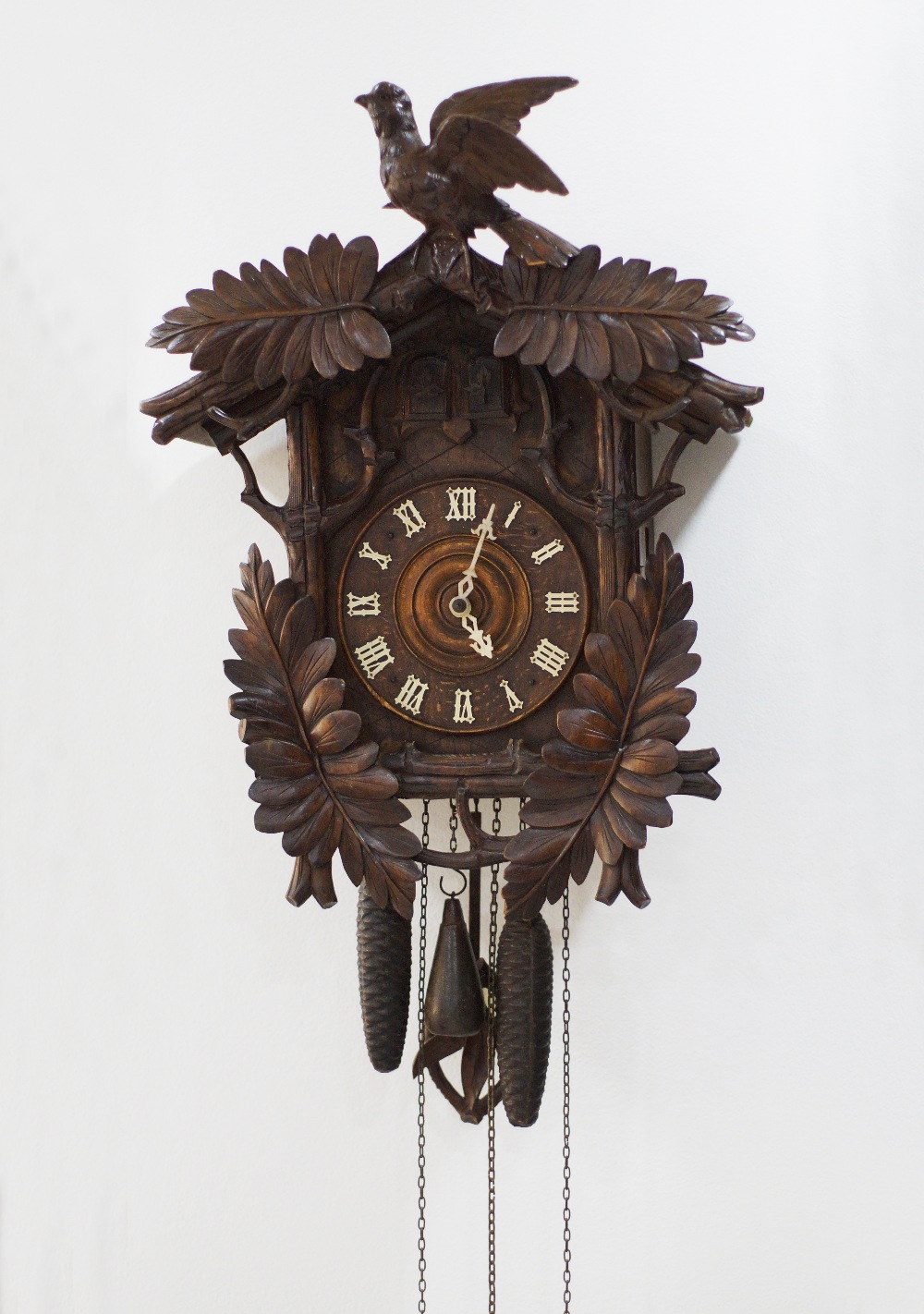 Black Forest three train double cuckoo wall clock.