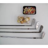 Steel shafted steel golf clubs.
