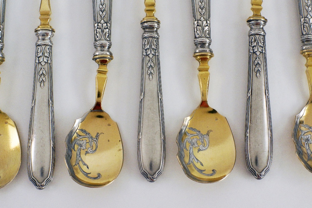 French silver gilt / vermeil dessert or ice cream flatware. - Image 5 of 10