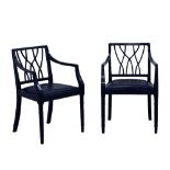 Cypriot pair of black lacquered armchairs.