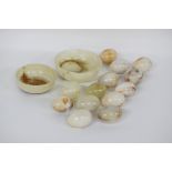 Collection of onyx eggs and bowls