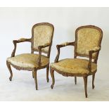 A pair of Louis XV style salon armchairs