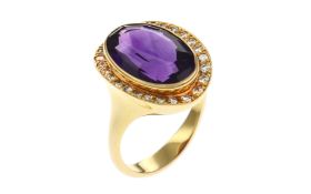 Ring 750/- Gelbgold mit Diamanten und Amethyst 6.53g