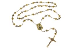 Gebetskette mit Anhaenger Jesuskopf und Kreuz 585/- Gelbgold und Weissgold 39.16g