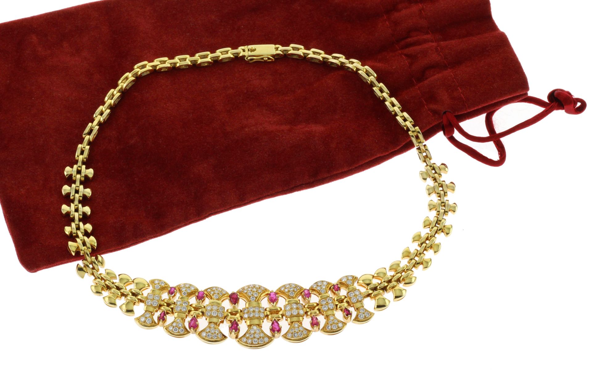 Collier 750/- Gelbgold mit Diamanten und Rubinen 52.94g