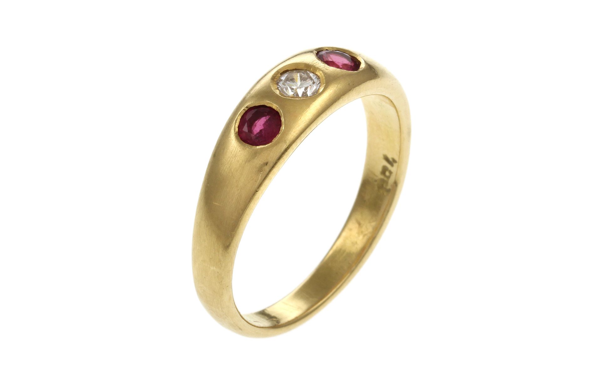Ring 750/- Gelbgold mit Diamant und Rubinen 5.22g