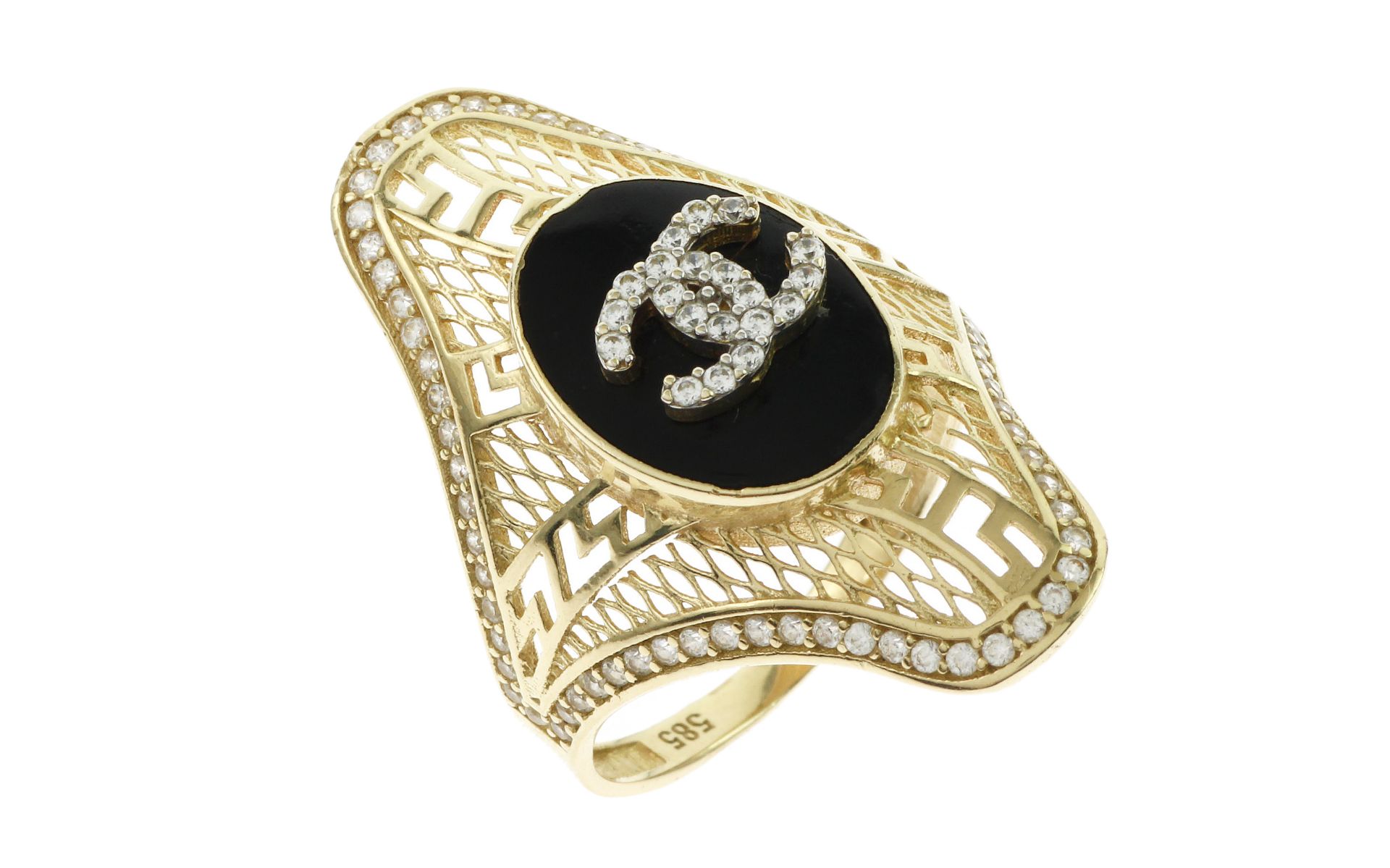 Ring 585/- Gelbgold mit Zirkonia und Farbstein 5.41g