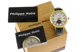 Philippe Matie Chronograph Automatik 750/- Gelbgold mit Lederband und Box
