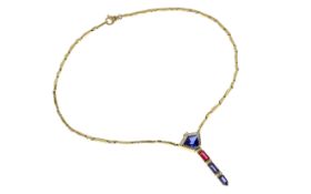 Collier 43.90 g 585/- Gelbgold mit Diamanten Tansanith und Rubelith