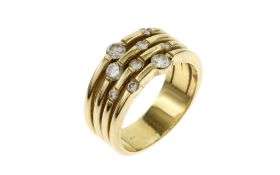 Ring 9.81 g 585/- Gelbgold mit 9 Diamanten zus. ca. 0.70 ct. G/s Ringgroesse 62