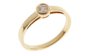 Solitaer Ring 2.92g 750/- Gelbgold mit Diamant. 1 Diamant ca. 0.16 ct. G/pi2. Ringgroesse ca. 55
