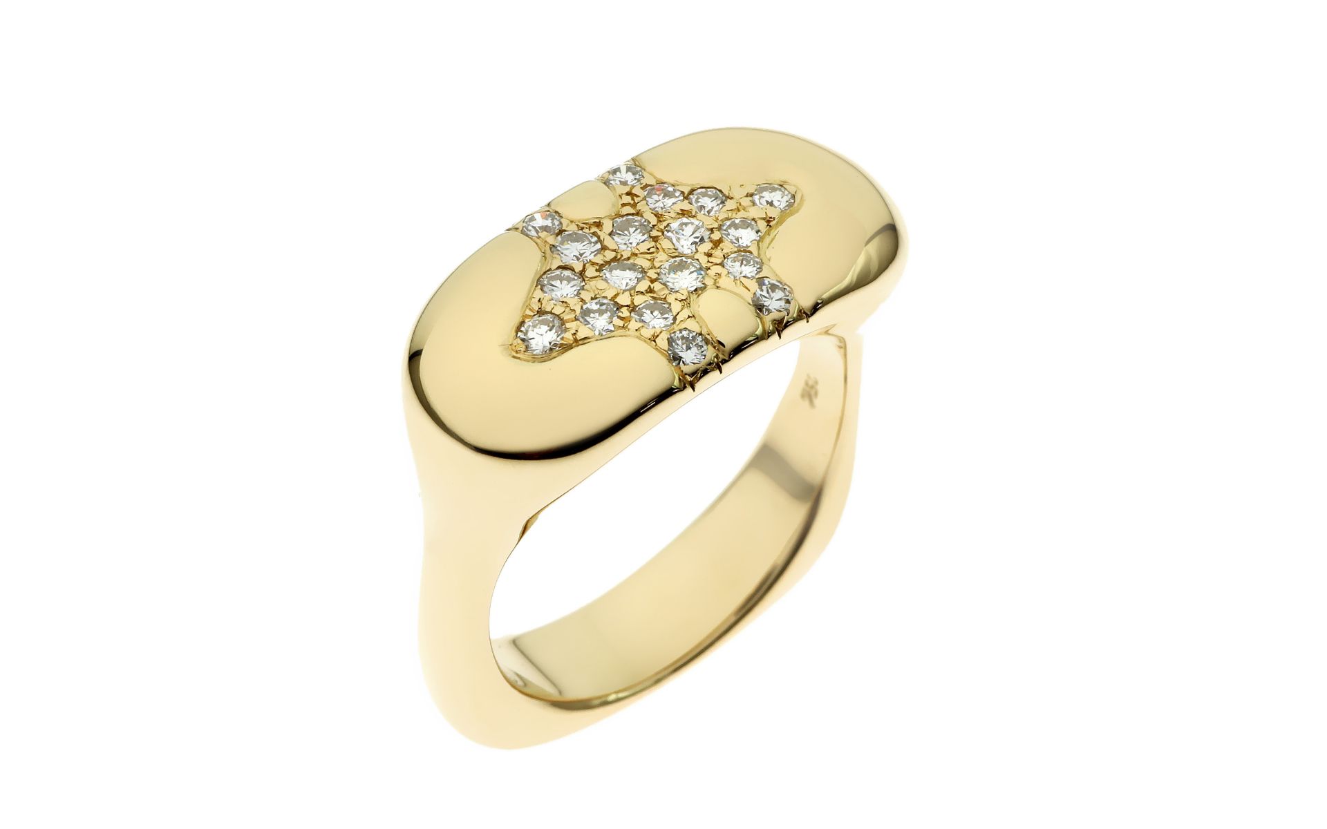 Ring 10.99 g 750/- Gelbgold mit Diamanten. 18 Diamanten zus. ca. 0.54 ct.. G/vvs-vs. Ringgroesse ca.