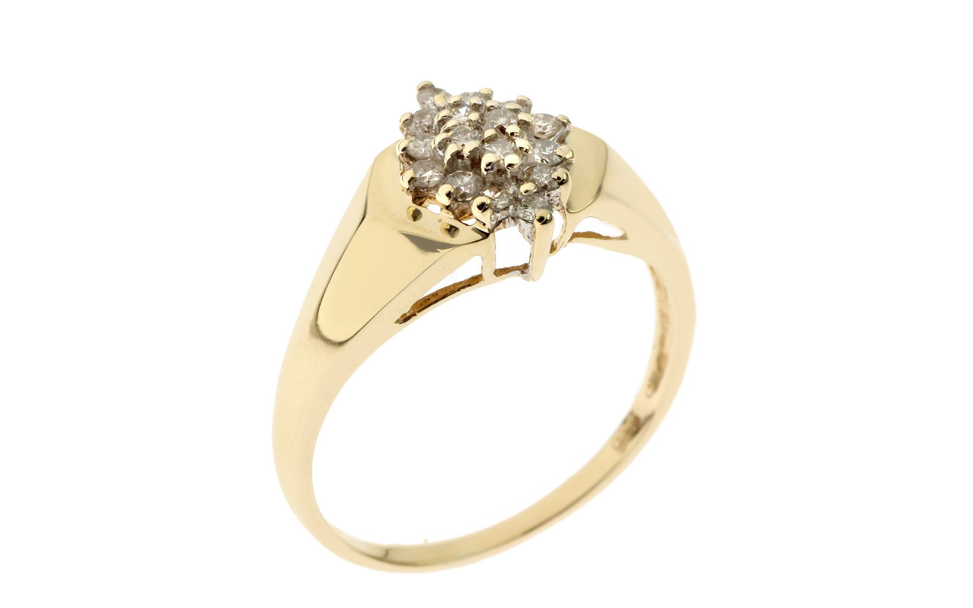 Ring 2.26g 585/- Gelbgold mit Diamanten. 16 Diamanten zus. ca. 0.32 ct. H/pi. Ringgroesse ca. 52