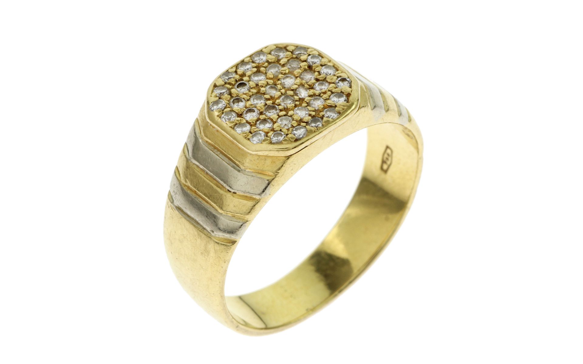 Ring 9.27 g 750/- Gelbgold und Weissgold mit 36 Diamanten zus. 0.36 ct. G/si Ringgroesse 59