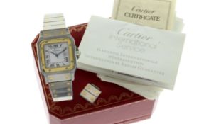 Cartier Santos Automatik 750/- Gelbgold/Edelstahl mit Box und Papiere. 89.97g