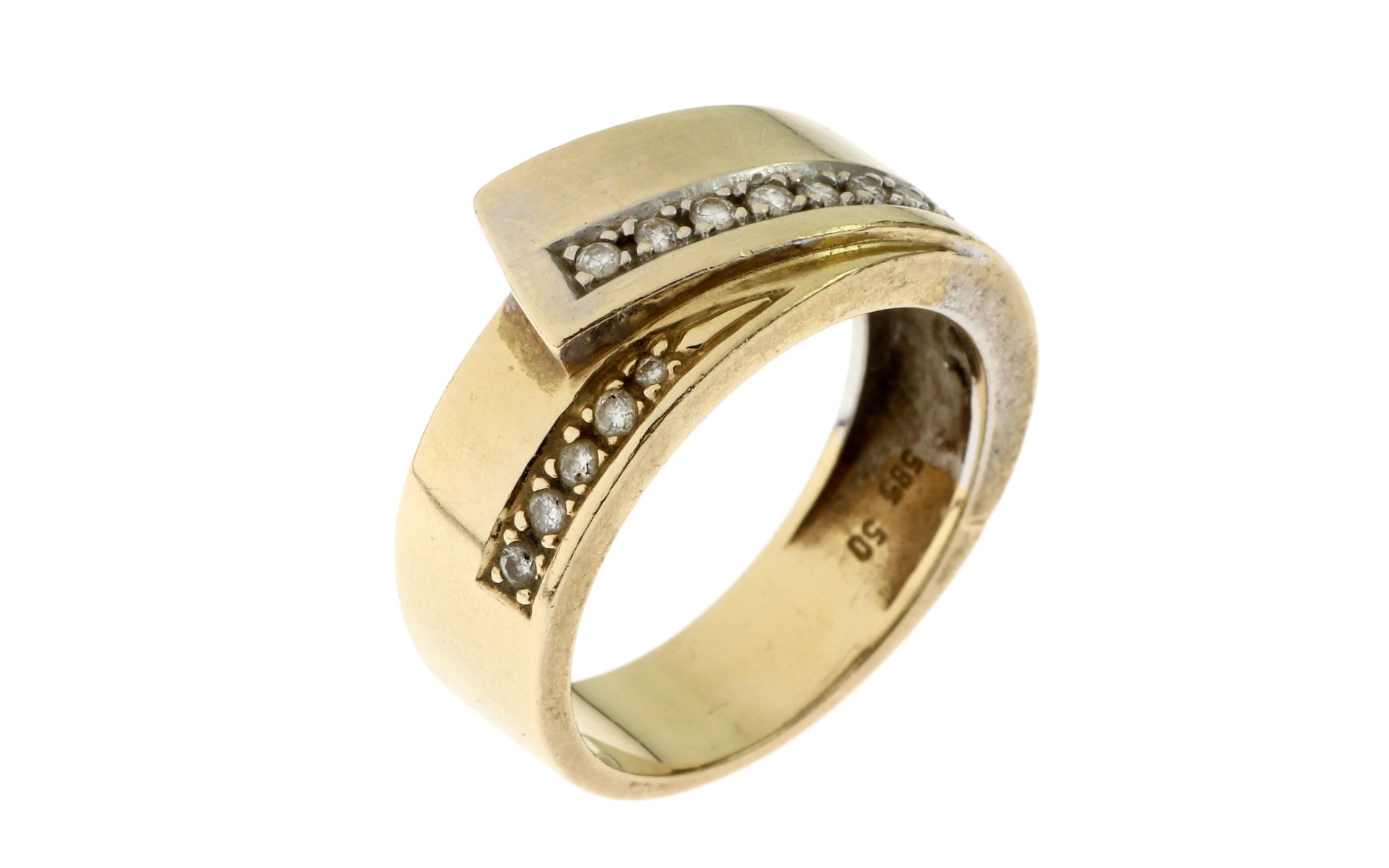 Ring 6.06 g 585/- Gelbgold mit 17 Diamanten zus. ca. 0.17 ct. G/si Ringgroesse 52