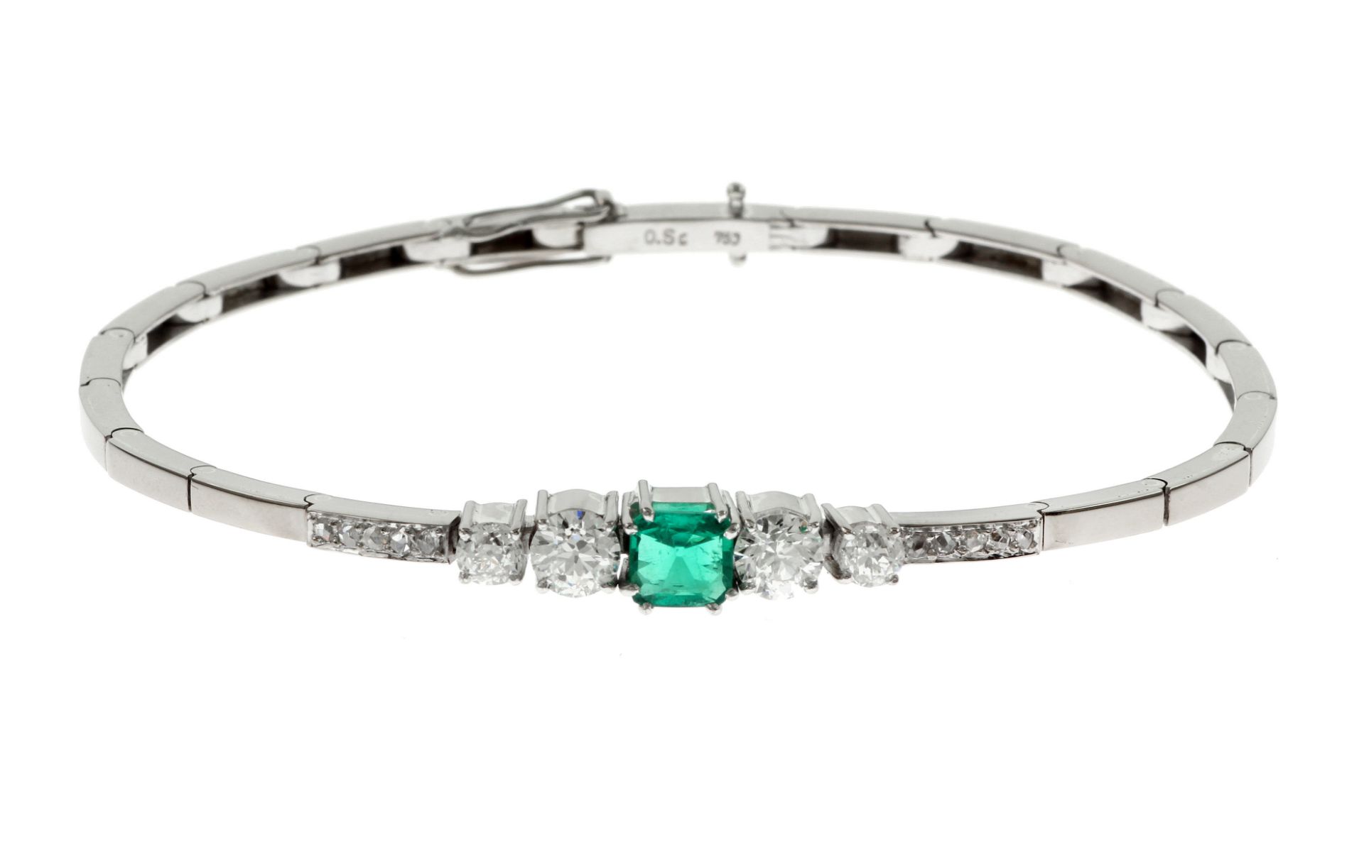 Armband 750/- WG mit Diamanten und Smaragd