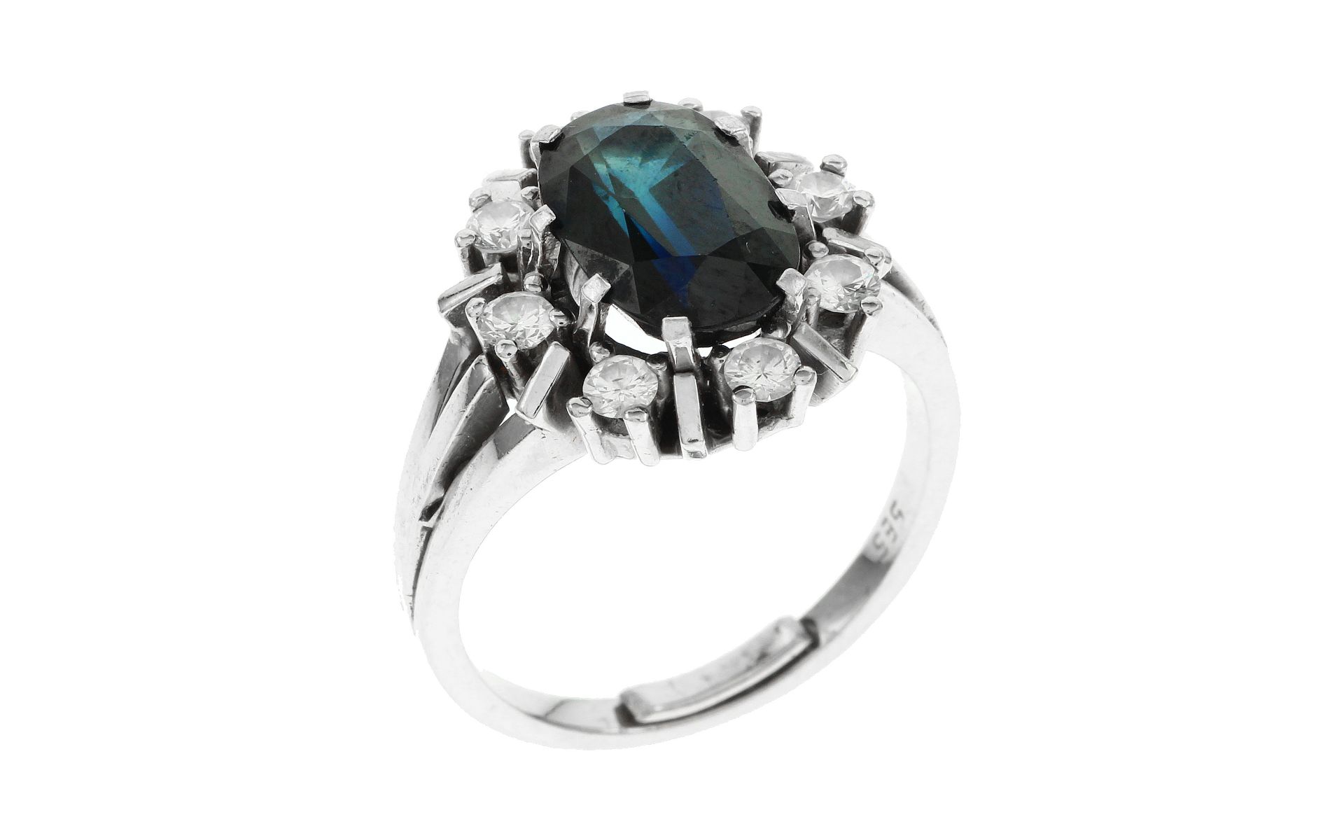 Ring 585/- WG mit Diamanten und Saphir