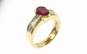 Ring 9.77 g 750/- Gelbgold mit 10 Diamanten zus. ca. 0.50 ct. F/si 1 Rubin ca. 1.45 ct. Ringgroesse 