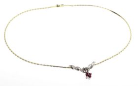 Collier 8.69 g 585/- Gelbgold und Weissgold mit 3 Diamanten G/si zus. ca. 0.06 ct. und 4 Rubinen zus