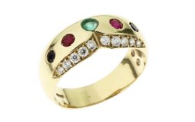 Ring 4.36 g 585/- Gelbgold mit Zirkone und Farbsteine Ringgroesse 61