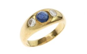 Ring 7.13 g 750/- Gelbgold mit 2 Diamanten zus. ca. 0.36 ct. F/vs 1 Saphir ca. 0.20 ct. Ringgroesse 