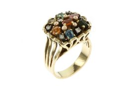 Ring 12.41 g 585/- Gelbgold mit 5 Diamanten zus. ca.0.05 ct. 8/8 Schliff und Farbsteine Ringgroesse 