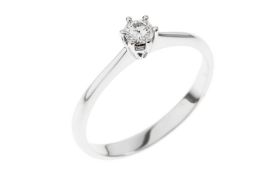 Solitaer 1.96 g Ring 585/- Weissgold mit Diamant F/vs2 ca. 0.16 ct. Ringgroesse 55