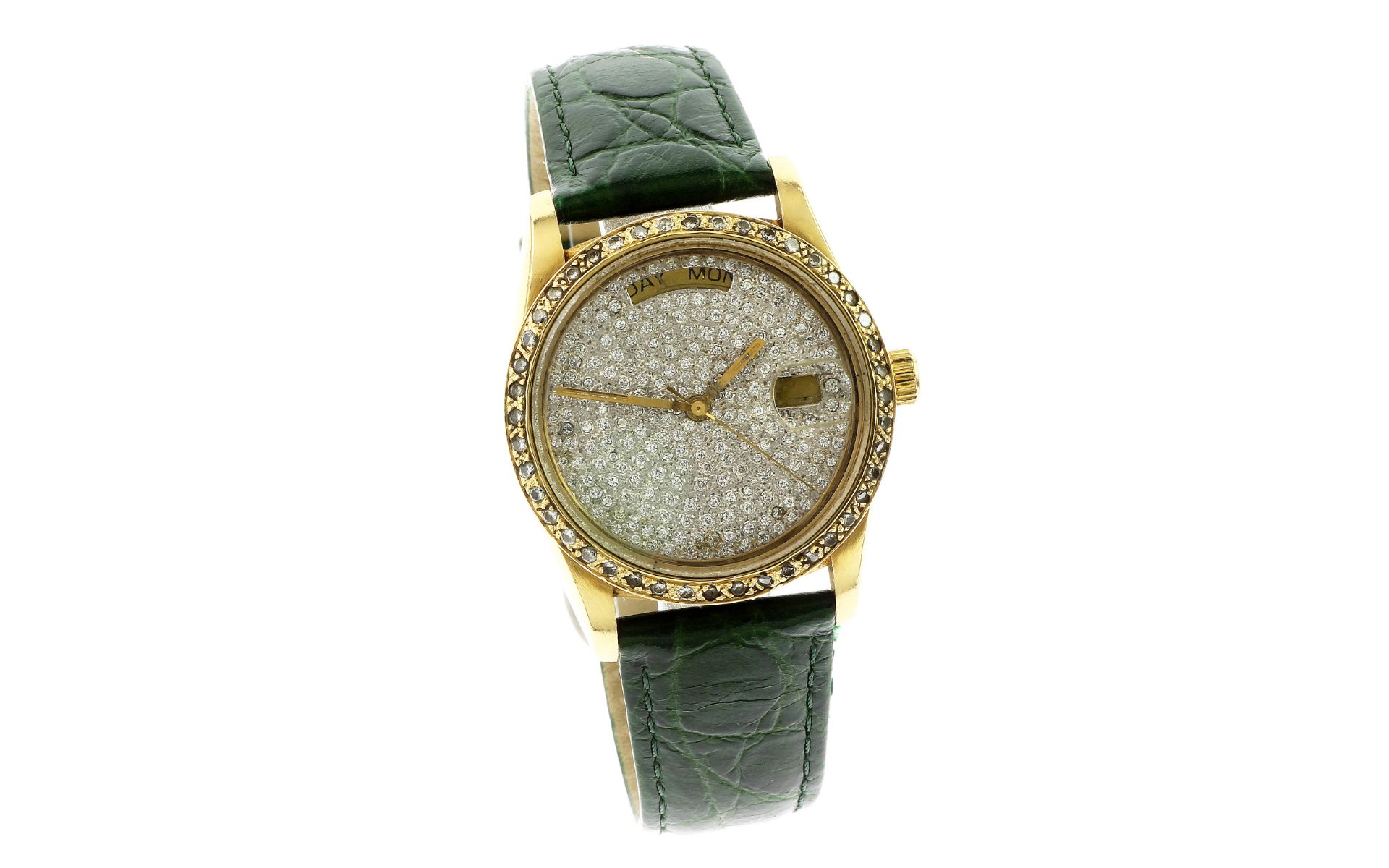 Herrenuhr brutto 64.14 g 750/- Gelbgold mit Diamanten und Lederband