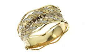 Armreif 23.88 g 585/- Gelbgold und Weissgold mit Zirkonia 