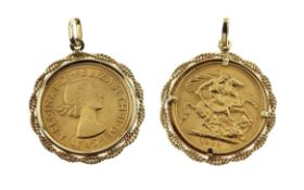 Muenze 1 Sovereign Elisabeth II 10.19 g 916/- Gelbgold mit 585/- Fassung 