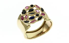 Ring 3.54 g 585/- Gelbgold mit Rubinen und Saphiren Ringgroesse 53