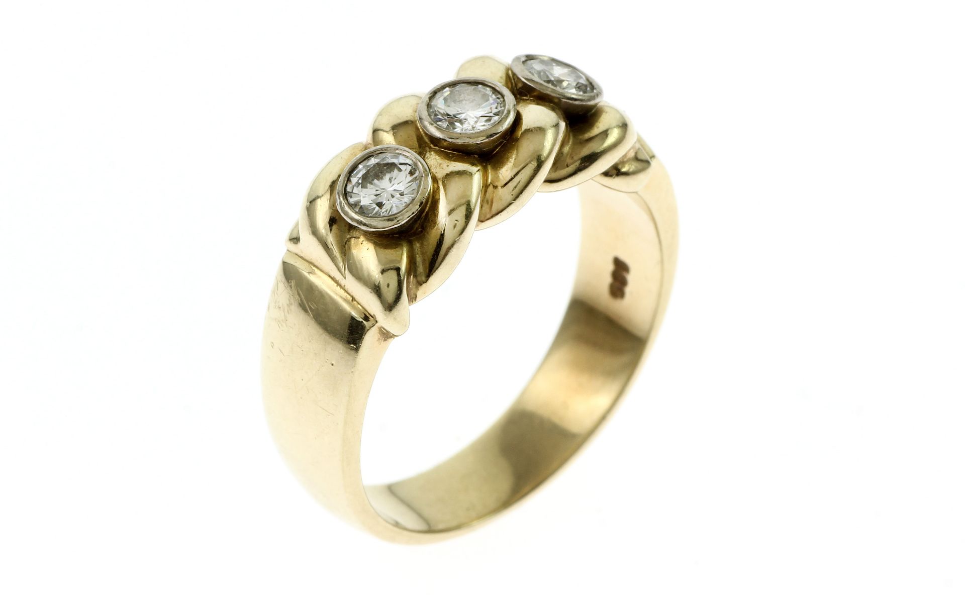 Ring 9.03 g 585/- Gelbgold mit 3 Diamanten zus. ca. 0.30 ct. F/vs Ringgroesse 57