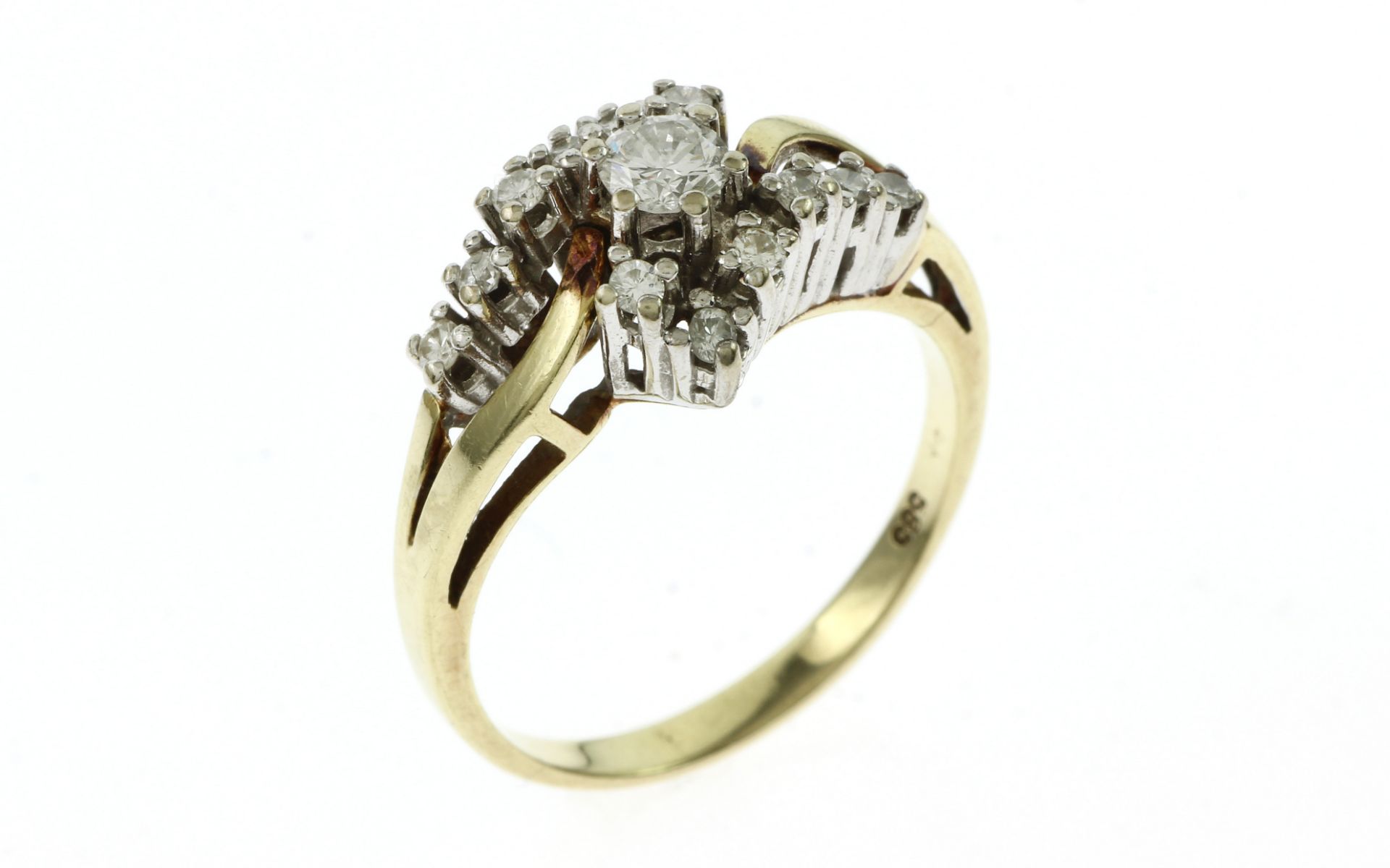 Ring 3.78 g 585/- Gelbgold mit 13 Diamanten zus. ca. 0.39 ct. G/si Ringgroesse 54