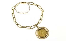 Armband 21.95 g 750/- Gelbgold mit 980/- Medaille Laenge 18.00 cm
