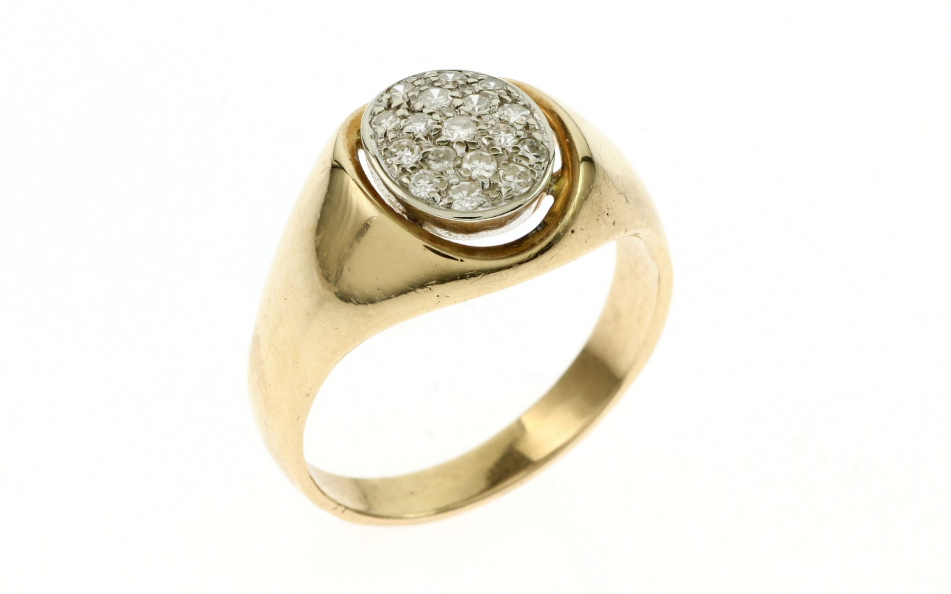 Ring 4.44 g 585/- Gelbgold mit 17 Diamanten zus. ca. 0.17 ct. 8/8 Schliff Ringgroesse 54