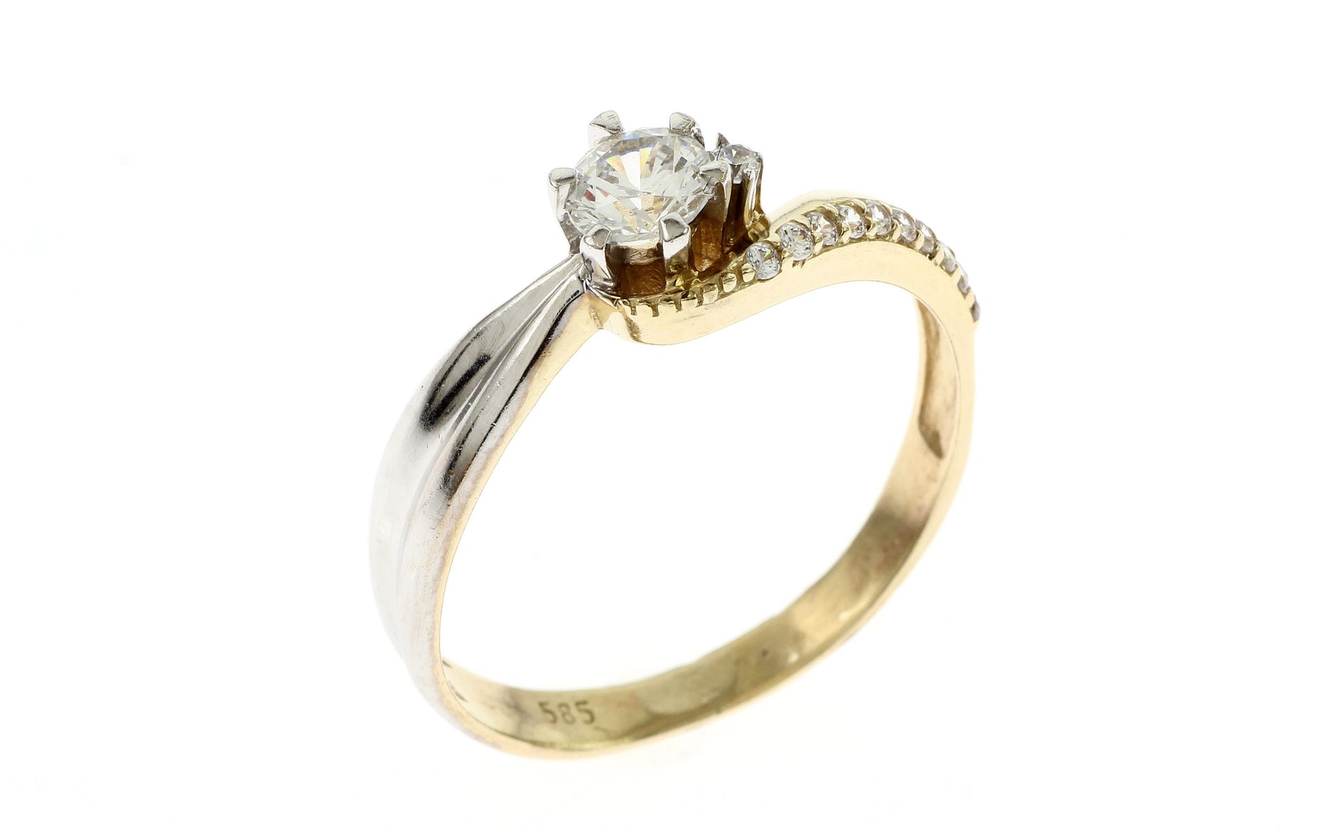 Ring 3.05 g 585/- Gelbgold und Weissgold mit Zirkonia Ringgroesse 62