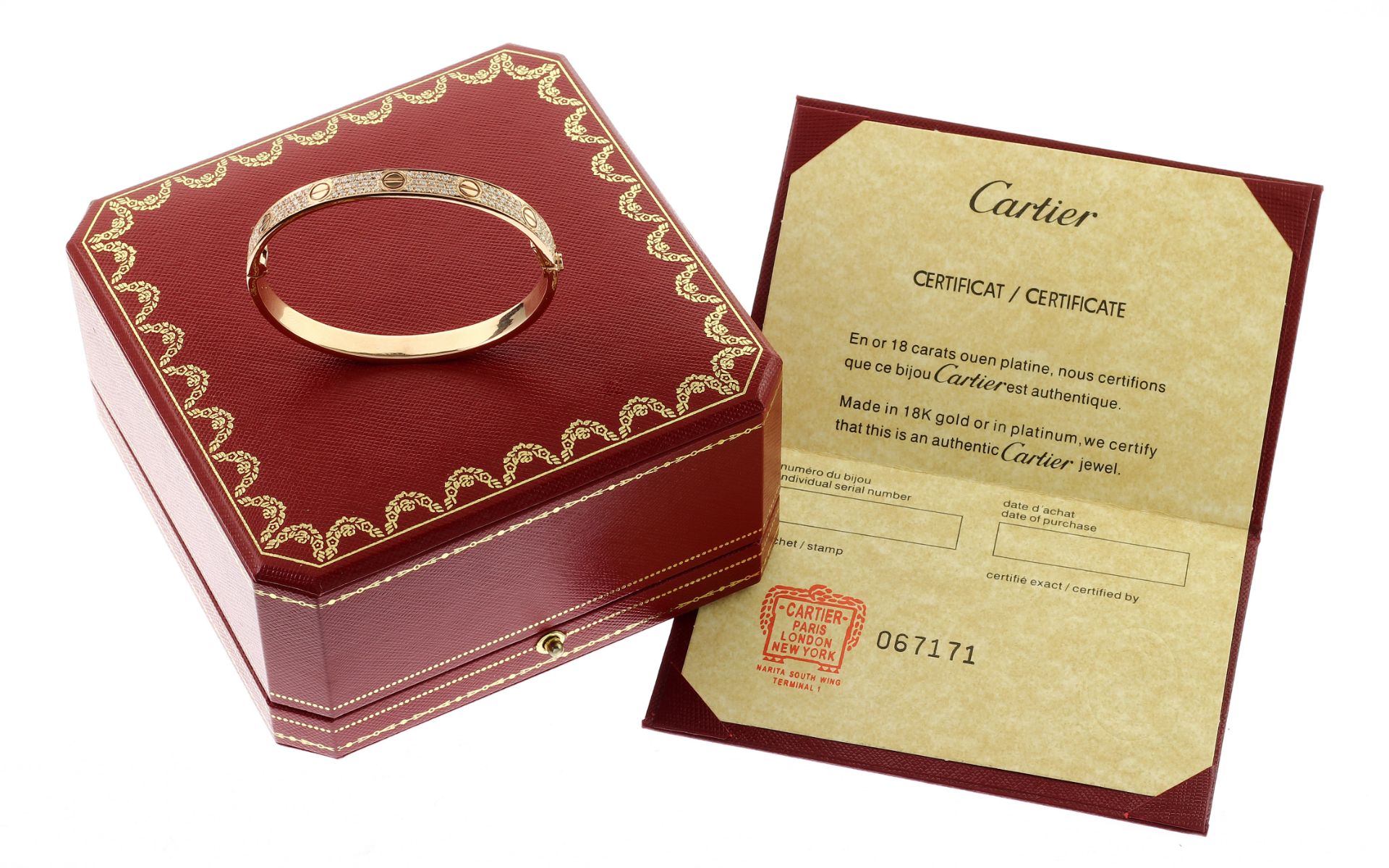 Cartier Love Armreif 30.44 g 750/- Rosegold mit 204 Diamanten und Zertifikat ( ohne Schraubenzieher