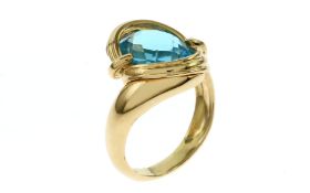 Ring 8.78 g 750/- Gelbgold mit Blautopas ca. 4.00 ct. Ringgroesse 59