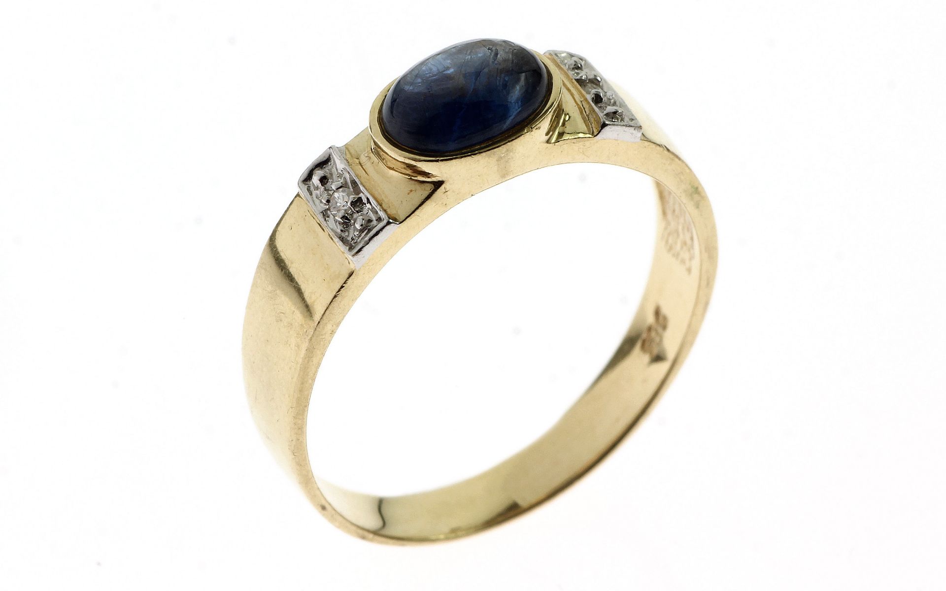 Ring 2.07 g 585/- Gelbgold mit Diamanten und Saphir Ringgroesse 51