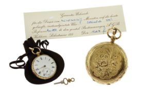 Taschenuhr Handaufzug mit Schluessel 750/- Gelbgold brutto 50.85 g