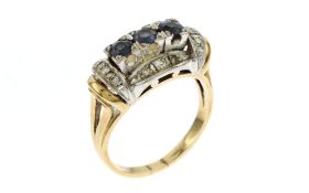 Ring 585/- Gelbgold und Weissgold mit Diamanten und Saphiren 6.87g gr. 57