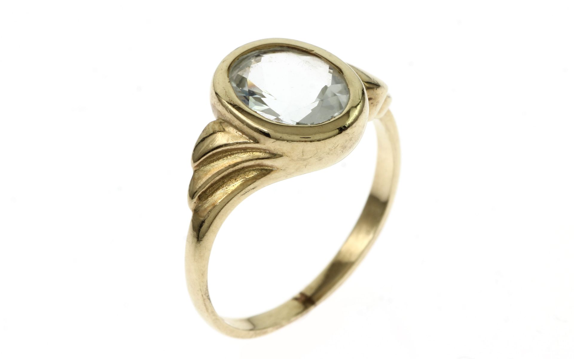 Ring 2.88 g 375/- Gelbgold mit Blautopas Ringgroesse 54