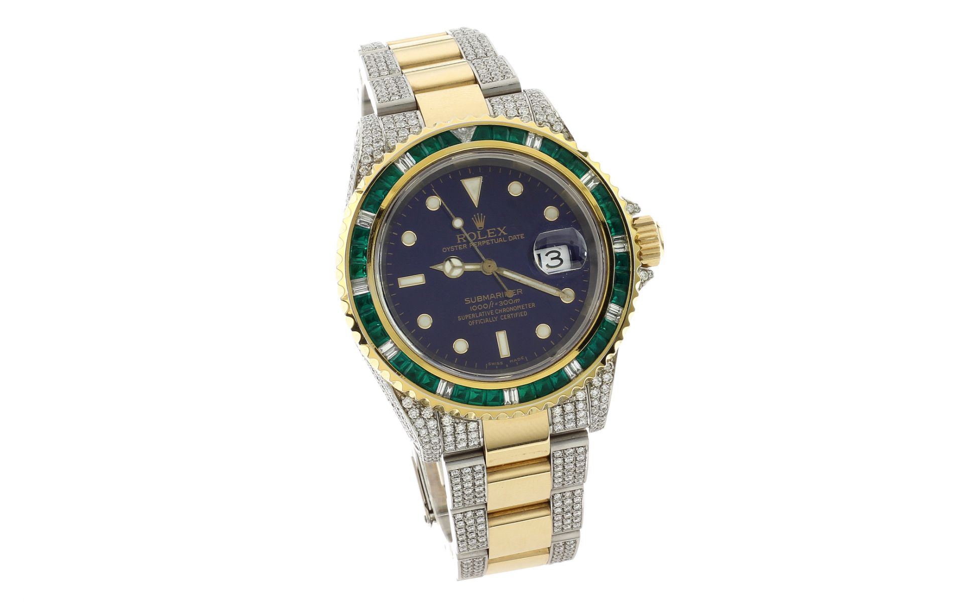 Rolex Submariner Ref. 16613 Automatik 750/- Gelbgold/Edelstahl. mit Diamanten und Smaragden. ohne Bo