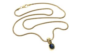 Kette mit Saphir - Anhaenger 8.51 g 585/- Gelbgold Laenge 40.00 cm